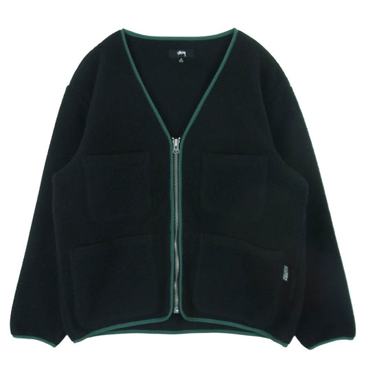 STUSSY ステューシー Polar Fleece Cardigan ジップアップ フリース カーディガン ブラック系 グリーン系 M【中古】