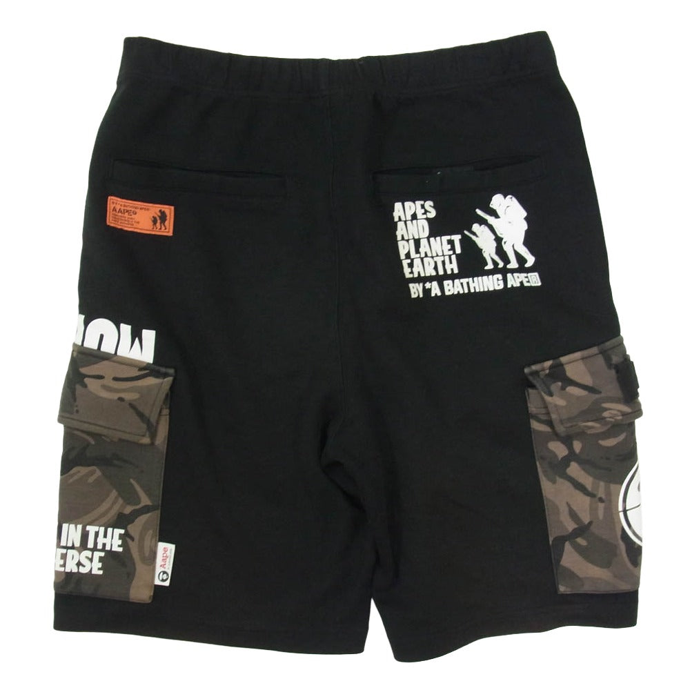 A BATHING APE アベイシングエイプ AAPSPM6630XXE AAPE エーエイプ カモフラージュ 迷彩柄ポケット スウェット カーゴ ショート パンツ ブラック系 M【中古】