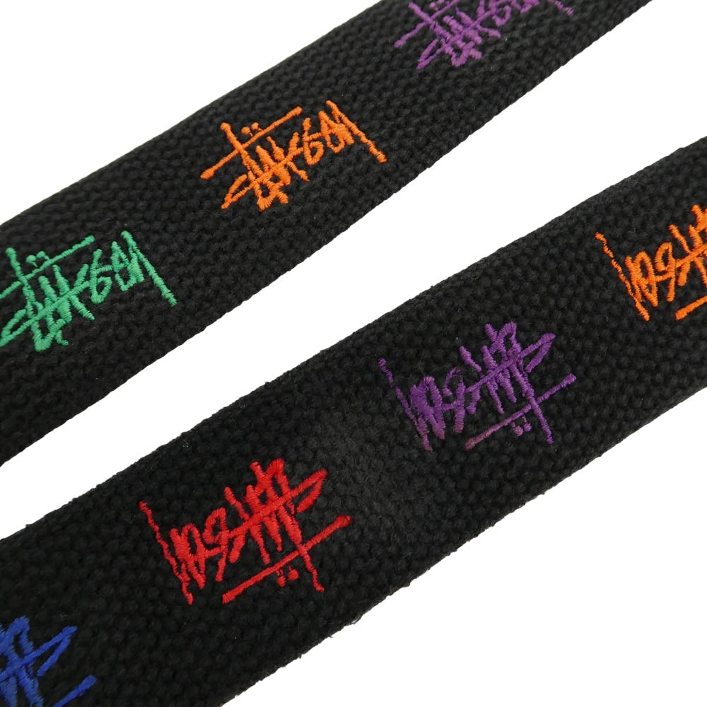 STUSSY ステューシー アーカイブ マルチカラー ストックロゴ 刺繍 ガチャ ベルト ブラック系 マルチカラー系【中古】