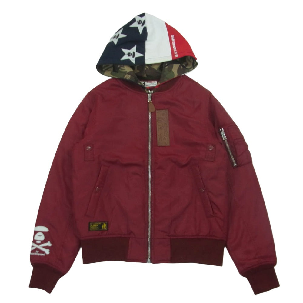 A BATHING APE アベイシングエイプ APPJKM7247XXB AAPE エーエイプ フード着脱可 中綿 MA-1 ボンバー ジャケット レッド系 ボルドー系 S【中古】