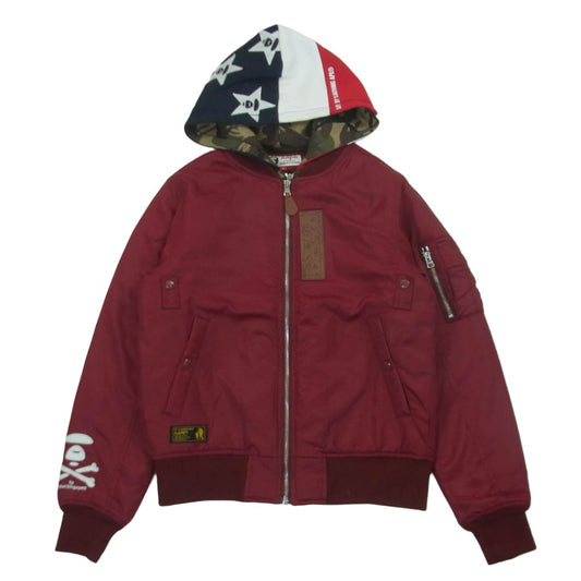A BATHING APE アベイシングエイプ APPJKM7247XXB AAPE エーエイプ フード着脱可 中綿 MA-1 ボンバー ジャケット レッド系 ボルドー系 S【中古】
