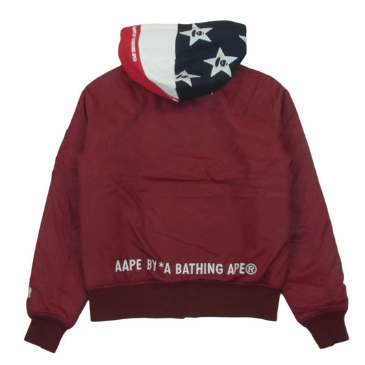 A BATHING APE アベイシングエイプ APPJKM7247XXB AAPE エーエイプ フード着脱可 中綿 MA-1 ボンバー ジャケット レッド系 ボルドー系 S【中古】