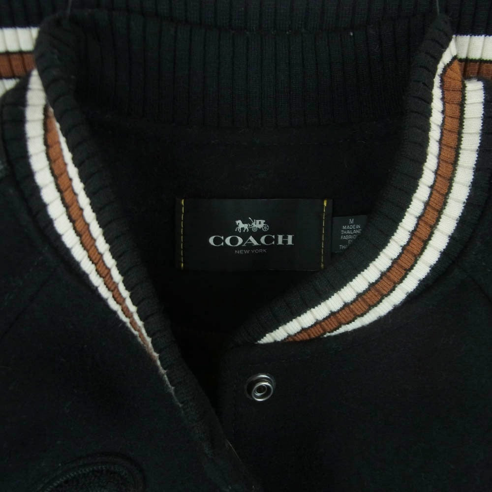 COACH コーチ E1702-34122 レザー 切替 ワッペン スタジャン バーシティ ジャケット タイ製 ブラック系 M【中古】