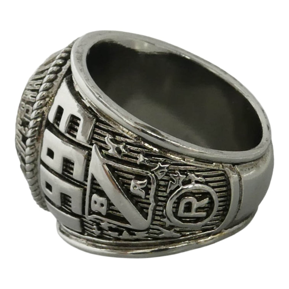 A BATHING APE アベイシングエイプ 1J80-182-007 BAPE COLLEGE RING APE SHALL KILL NEVER APE APE HEAD サークル 猿フェイス カレッジ リング 真鍮 ポリレジン指輪 シルバー系 約21.5号【中古】