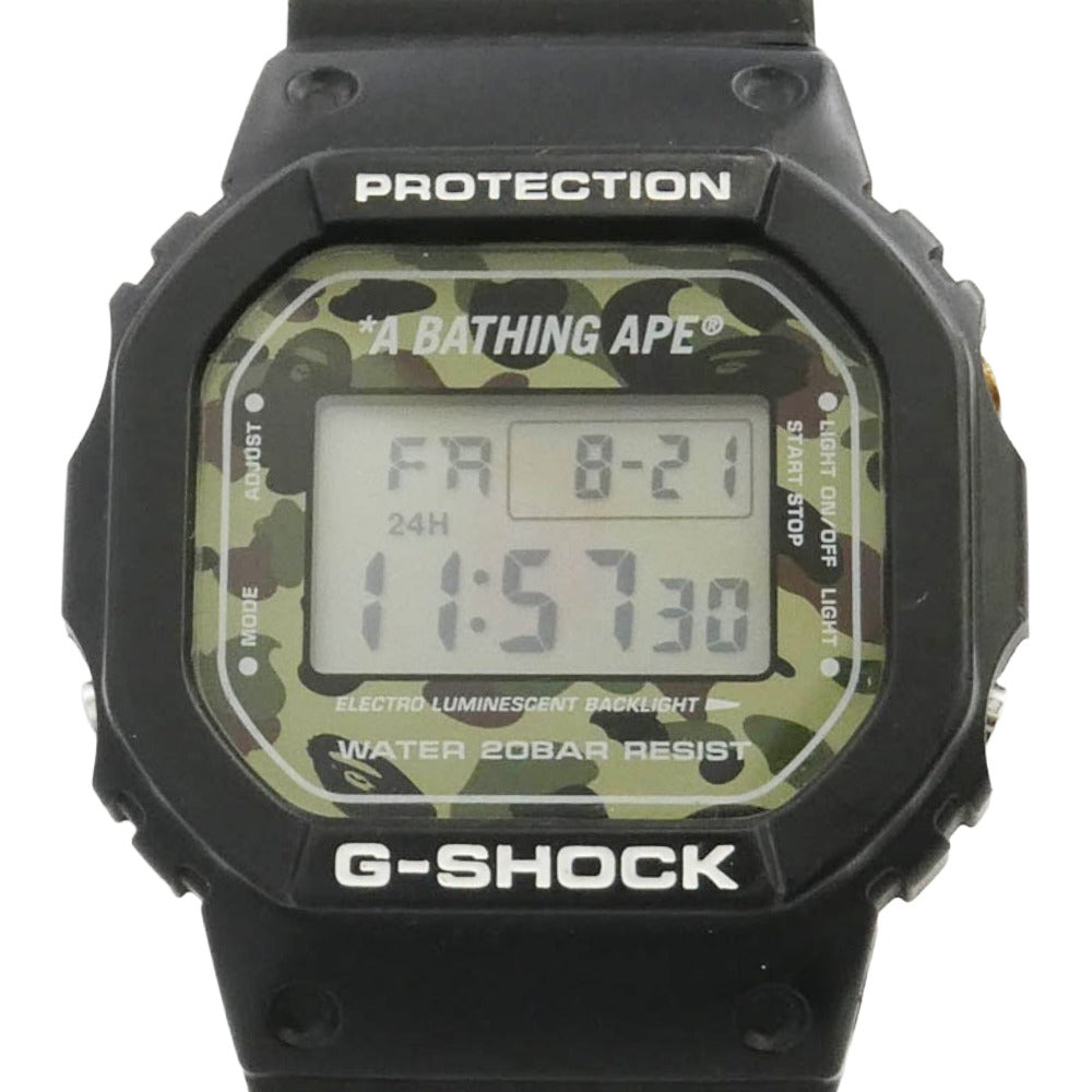 A BATHING APE アベイシングエイプ CASIO カシオ DW-5600VT × CASIO G-SHOCK Watch Digital ジーショック デジタル クウォーツ ウォッチ 腕時計 ブラック系【中古】