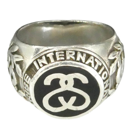 STUSSY ステューシー TRIBE INTERNATIONAL OLD 90s SSリンク ロゴ カレッジ リング 指輪 SILVER925 シルバー系 約19号【中古】