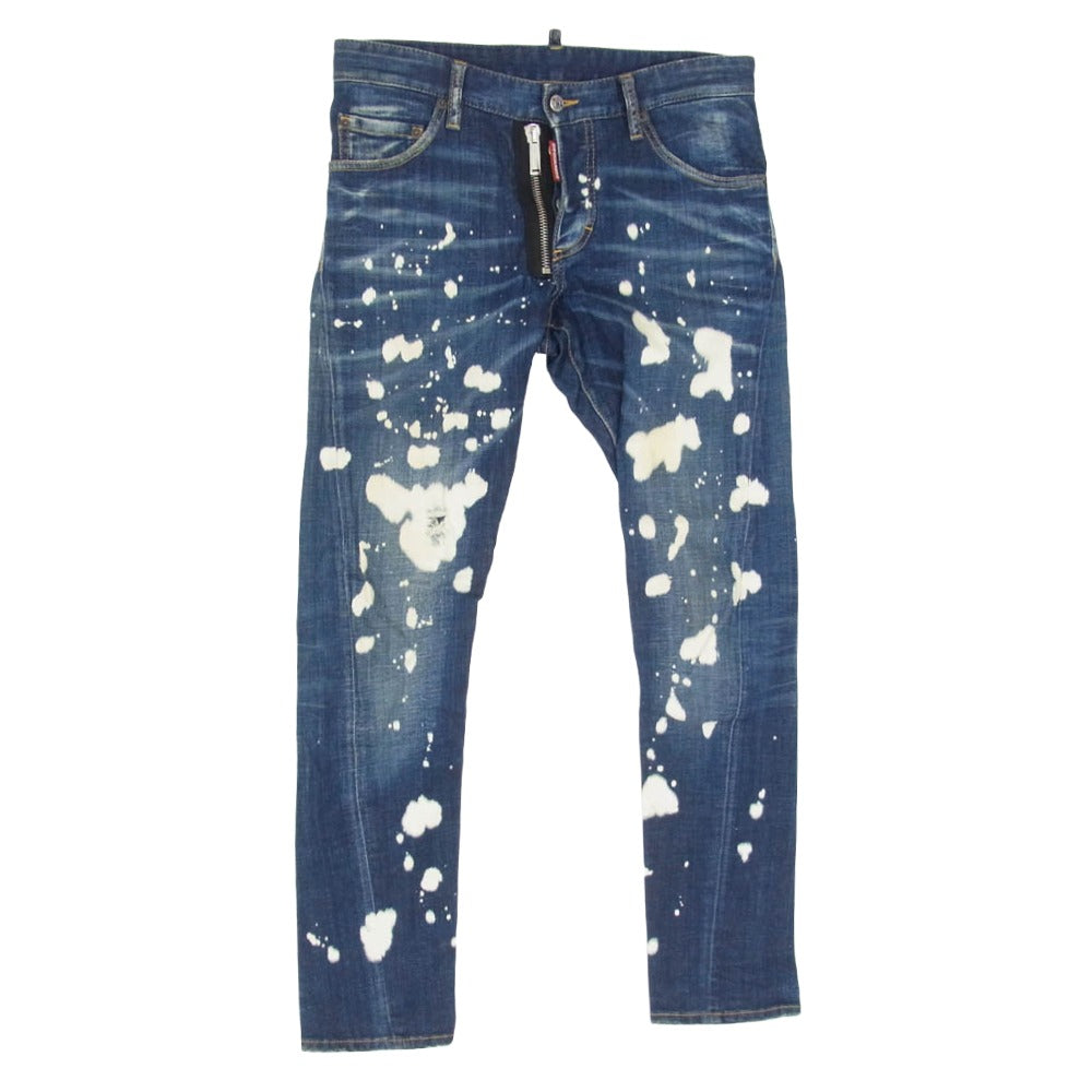 DSQUARED2 ディースクエアード 21AW S74LB0964 Sexy Twist Bleach Splash Cool Guy Jeans セクシーツイスト ブリーチ ダメージ加工 ストレッチ スキニー デニム パンツ インディゴブルー系 46【中古】