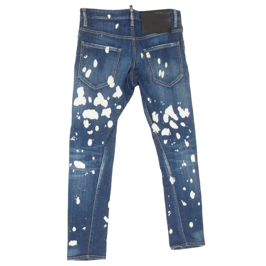 DSQUARED2 ディースクエアード 21AW S74LB0964 Sexy Twist Bleach Splash Cool Guy Jeans セクシーツイスト ブリーチ ダメージ加工 ストレッチ スキニー デニム パンツ インディゴブルー系 46【中古】