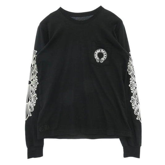 CHROME HEARTS クロムハーツ（原本無） Horseshoe L/S Tee バックホースシュー 袖フローラル プリント ロングスリーブ 長袖 Tシャツ カットソー ブラック系 L【中古】