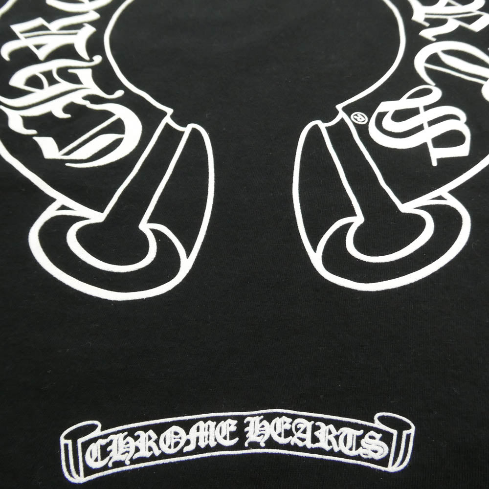 CHROME HEARTS クロムハーツ（原本無） Horseshoe L/S Tee バックホースシュー 袖フローラル プリント ロングスリーブ 長袖 Tシャツ カットソー ブラック系 L【中古】