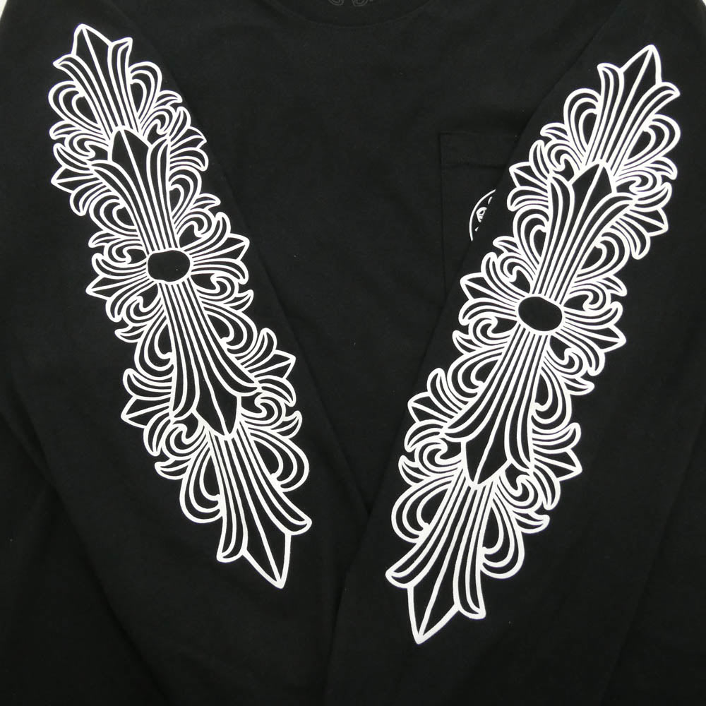 CHROME HEARTS クロムハーツ（原本無） Horseshoe L/S Tee バックホースシュー 袖フローラル プリント ロングスリーブ 長袖 Tシャツ カットソー ブラック系 L【中古】