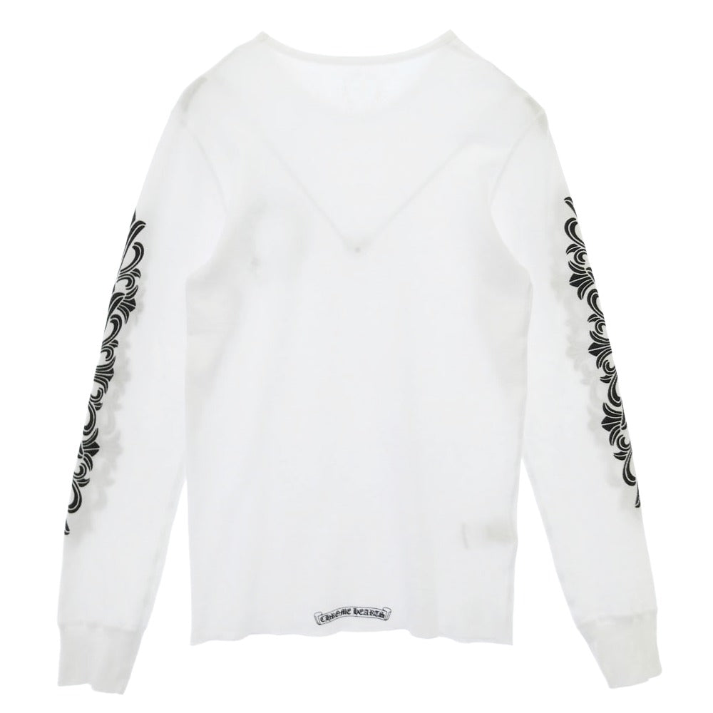 CHROME HEARTS クロムハーツ（原本無） Floral Cross Horseshoe Thermal L/S フローラル クロス ホースシュー プリント 長袖 サーマル カットソー ホワイト ホワイト系 L【中古】