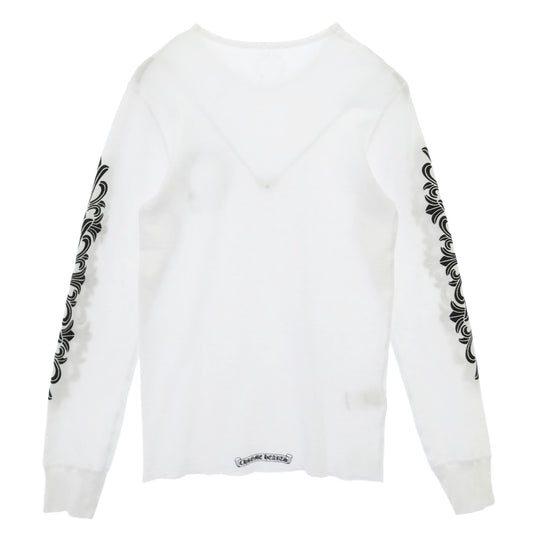 CHROME HEARTS クロムハーツ（原本無） Floral Cross Horseshoe Thermal L/S フローラル クロス ホースシュー プリント 長袖 サーマル カットソー ホワイト ホワイト系 L【中古】