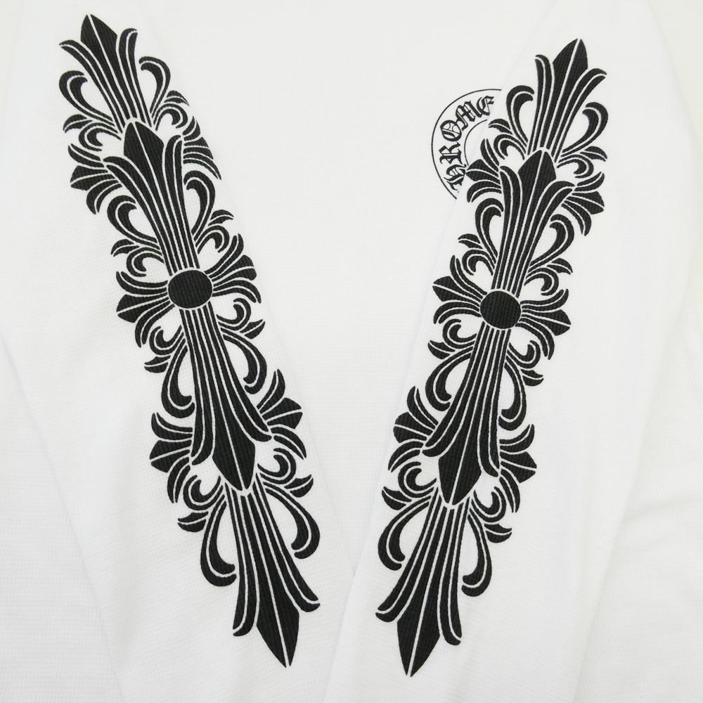 CHROME HEARTS クロムハーツ（原本無） Floral Cross Horseshoe Thermal L/S フローラル クロス ホースシュー プリント 長袖 サーマル カットソー ホワイト ホワイト系 L【中古】
