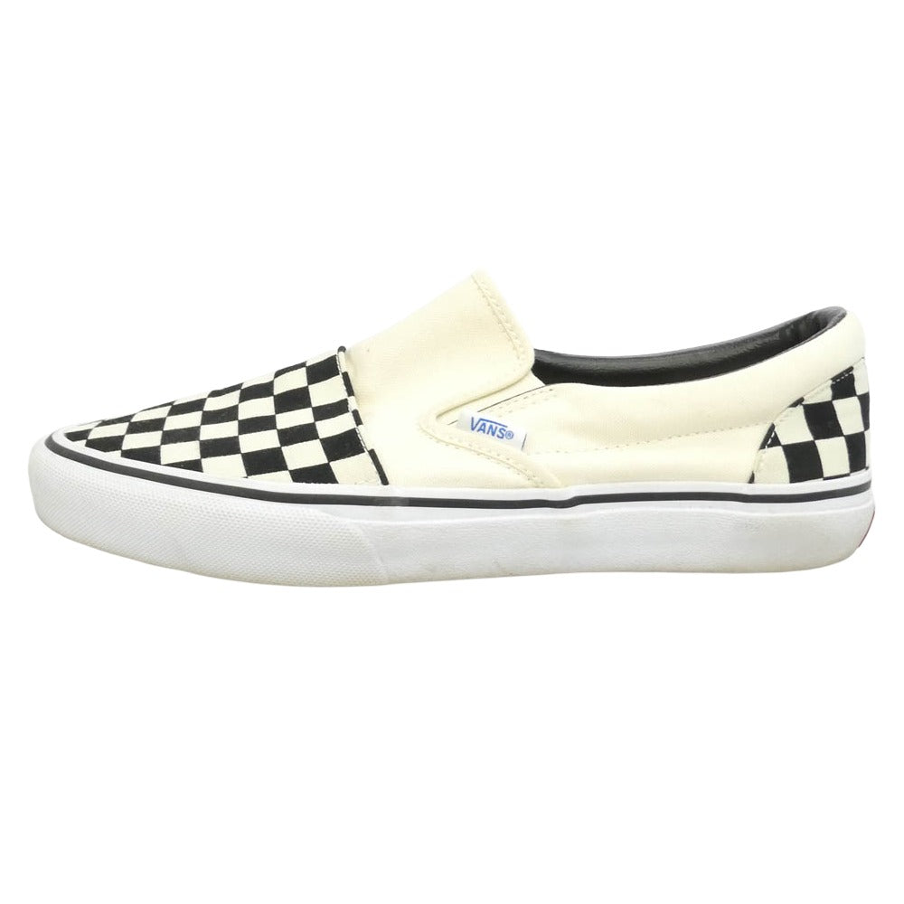 VANS バンズ V98CL SSZ × BEAMS ビームス 別注 Pocket Slip On スリッポン チェッカーフラッグ ローカットスニーカー オフホワイト系 ブラック系 27.5cm【中古】