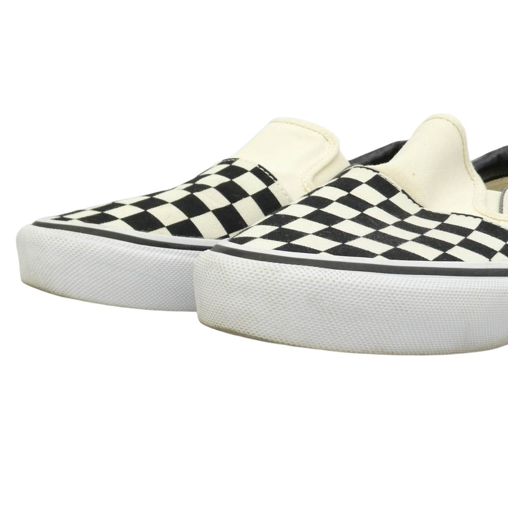 VANS バンズ V98CL SSZ × BEAMS ビームス 別注 Pocket Slip On スリッポン チェッカーフラッグ ローカットスニーカー オフホワイト系 ブラック系 27.5cm【中古】