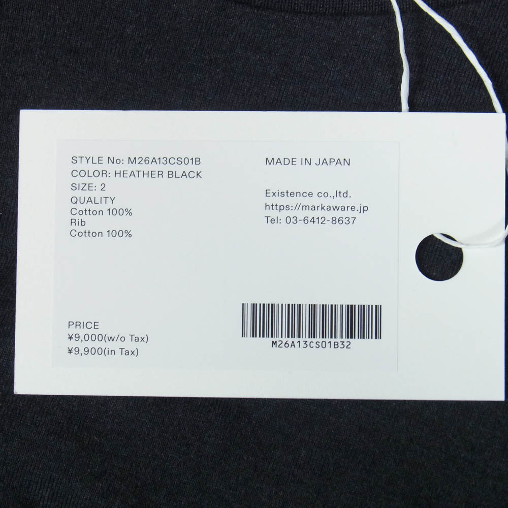 marka マーカ M26A13CS01B CREW NECK TEE 40/2 ORGANIC COTTON KNIT クルーネック オーガニックコットン 半袖 Tシャツ HEATHER BLACK 2【中古】