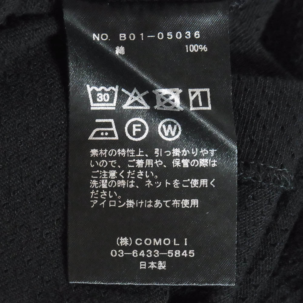 COMOLI コモリ B01-05036 コットン メッシュ 半袖 Tシャツ ブラック系 3【中古】