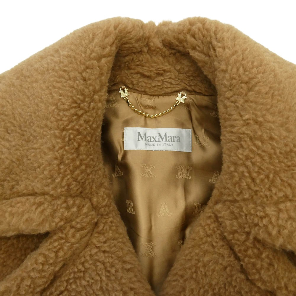 MAX MARA マックスマーラ 25AW NEWABAVO Camel ニューアバボ キャメル テディベア ケープ ファー ボア アウター コート ライトブラウン系 ML 170/92A【美品】【中古】