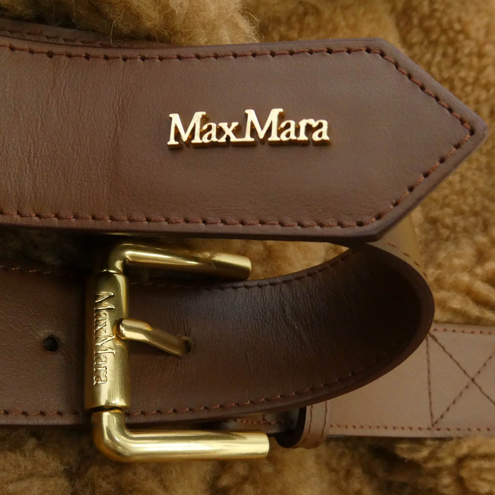 MAX MARA マックスマーラ 25AW NEWABAVO Camel ニューアバボ キャメル テディベア ケープ ファー ボア アウター コート ライトブラウン系 ML 170/92A【美品】【中古】