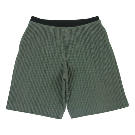 HOMME PLISSE ISSEY MIYAKE オム プリッセ イッセイミヤケ hp71jf149 プリーツ イージー ショーツ ショート パンツ グレー系 グリーン系 グレイッシュグリーン系 3【中古】