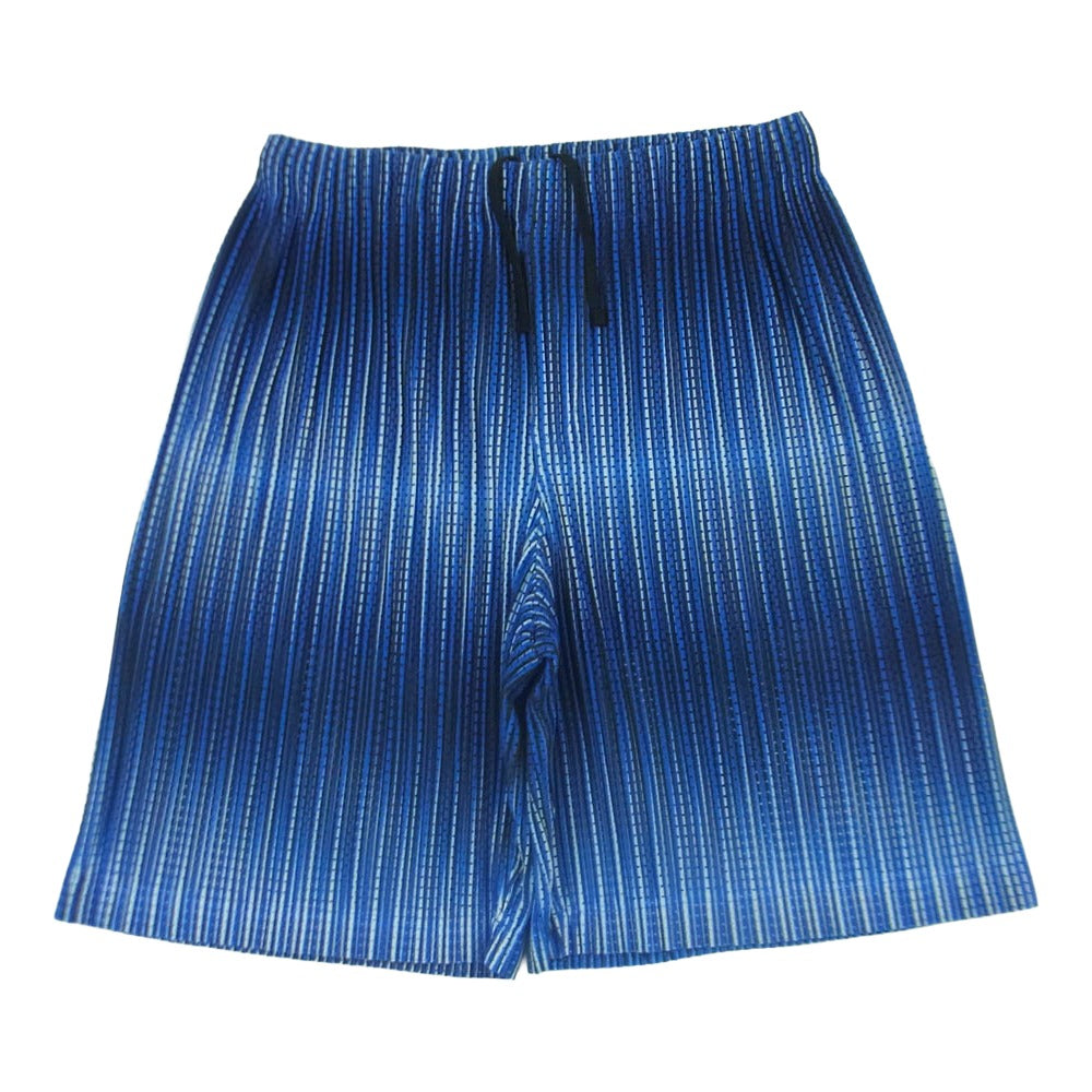HOMME PLISSE ISSEY MIYAKE オム プリッセ イッセイミヤケ hp11jf218 総柄 プリーツ イージー ショーツ ショート パンツ ブルー系 ホワイト系 ブラック系 2【中古】