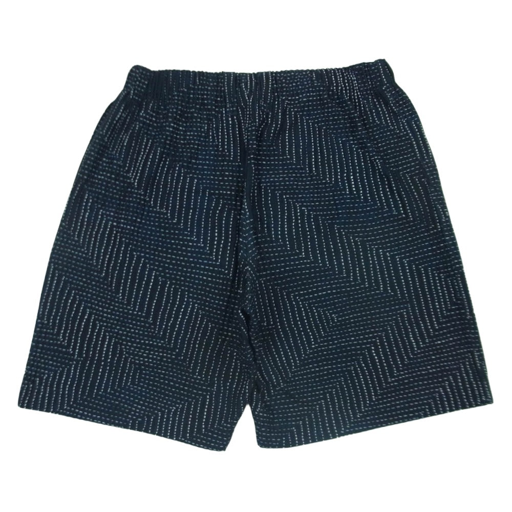 HOMME PLISSE ISSEY MIYAKE オム プリッセ イッセイミヤケ hp81jf144 総柄 プリーツ イージー ショーツ ショート パンツ ダークネイビー系 2【中古】