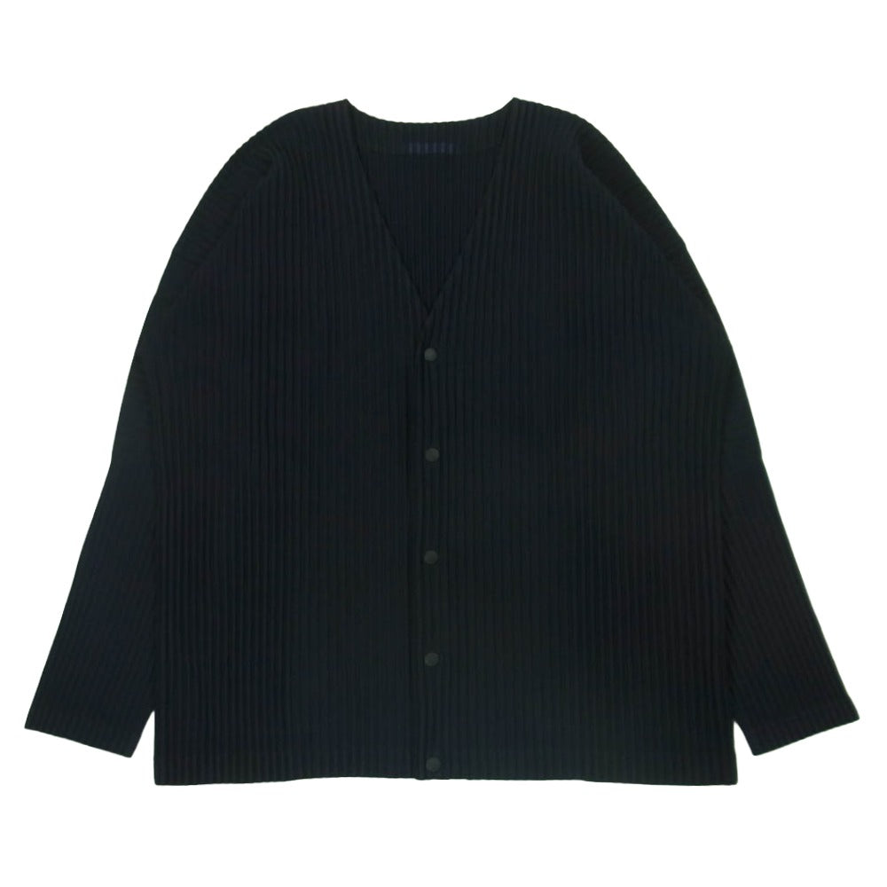 HOMME PLISSE ISSEY MIYAKE オム プリッセ イッセイミヤケ hp55jl141 プリーツ Vネック カーディガン ダークネイビー系 3【中古】