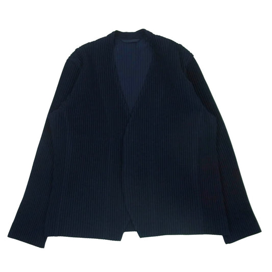 HOMME PLISSE ISSEY MIYAKE オム プリッセ イッセイミヤケ 20AW hp03fd003 WOOL LIKE LIGHT プリーツ ノーカラー ジャケット ネイビー系 2【中古】