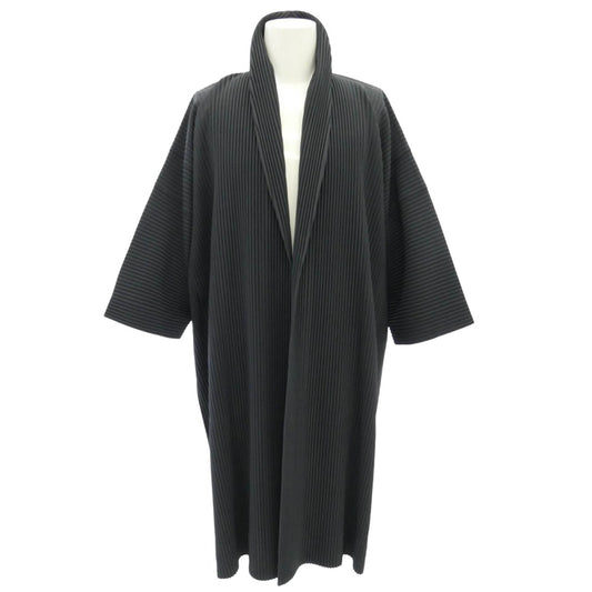 HOMME PLISSE ISSEY MIYAKE オム プリッセ イッセイミヤケ hp81ja104 プリーツ 前開き ロング コート ロングジャケット ダークグレー系 1【中古】