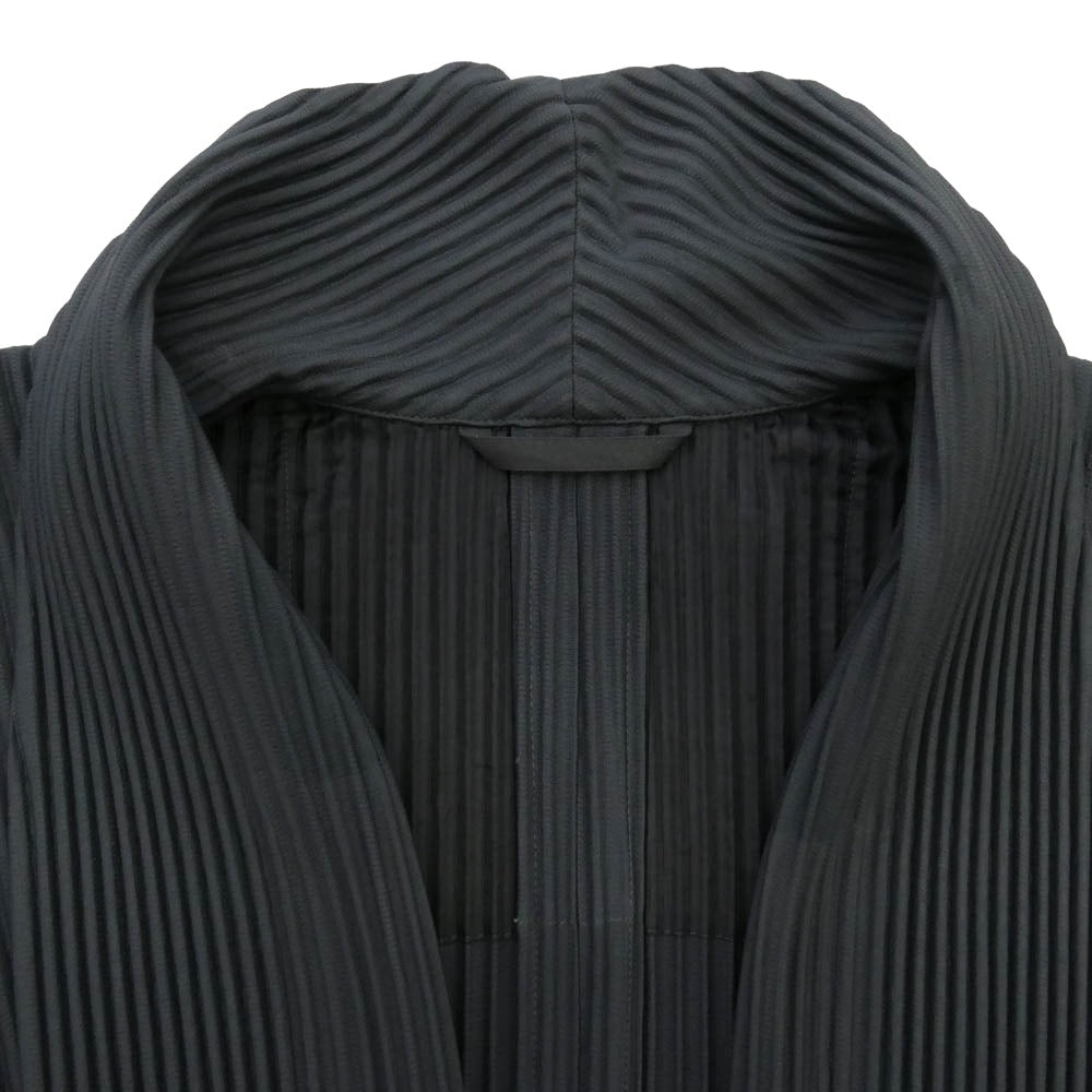HOMME PLISSE ISSEY MIYAKE オム プリッセ イッセイミヤケ hp81ja104 プリーツ 前開き ロング コート ロングジャケット ダークグレー系 1【中古】