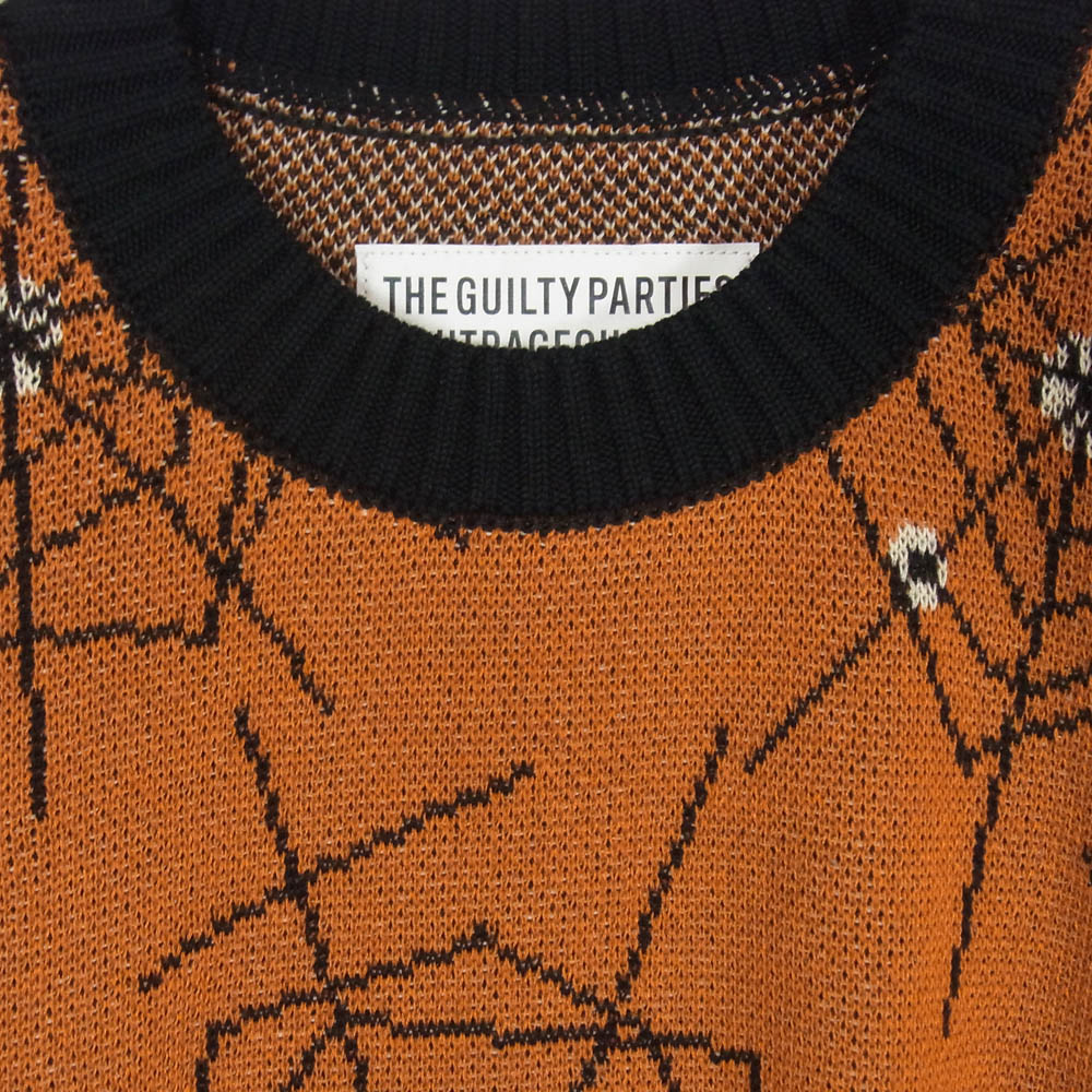 WACKO MARIA ワコマリア 17AW 17FW-WMK-KN14 Atomic Spider Jacquard-Knit Cotton Sweater アトミック スパイダー ジャガード ニット コットン セーター オレンジ系 S【美品】【中古】