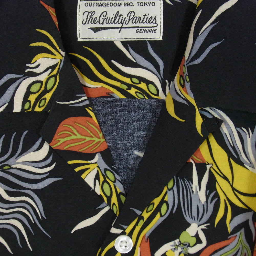 WACKO MARIA ワコマリア HAWAIIAN SHIRT L/S フラガールプリント オープンカラー 長袖 ハワイアンシャツ アロハシャツ ブラック系 S【美品】【中古】