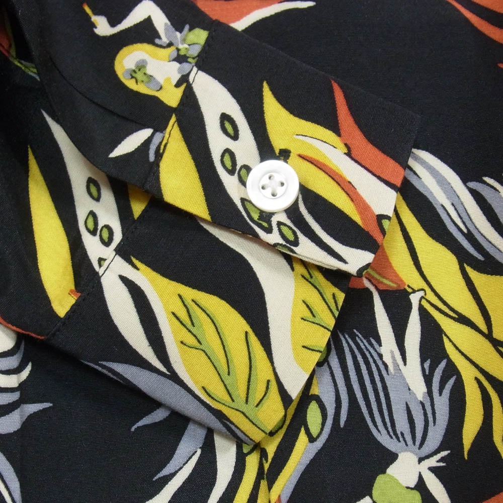 WACKO MARIA ワコマリア HAWAIIAN SHIRT L/S フラガールプリント オープンカラー 長袖 ハワイアンシャツ アロハシャツ ブラック系 S【美品】【中古】