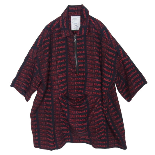 SHAREEF シャリーフ 19SS 19533002 FRAGILE ROGO HALF-ZIP S/S SHIRTS ハーフシップ ロゴ 総柄 半袖 シャツ ダークネイビー系 1【中古】