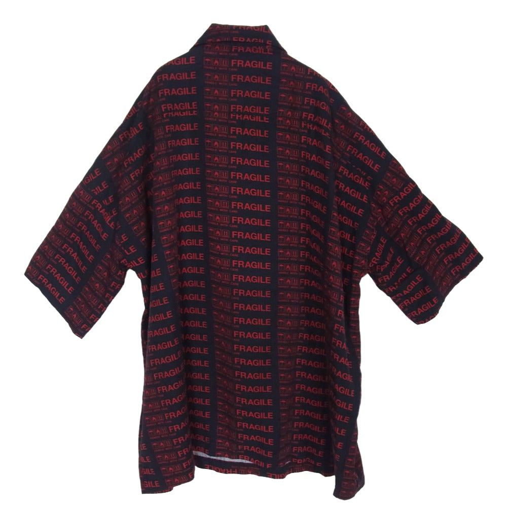 SHAREEF シャリーフ 19SS 19533002 FRAGILE ROGO HALF-ZIP S/S SHIRTS ハーフシップ ロゴ 総柄 半袖 シャツ ダークネイビー系 1【中古】