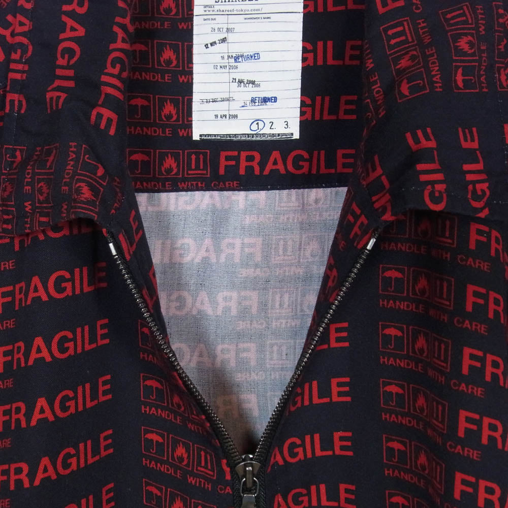 SHAREEF シャリーフ 19SS 19533002 FRAGILE ROGO HALF-ZIP S/S SHIRTS ハーフシップ ロゴ 総柄 半袖 シャツ ダークネイビー系 1【中古】