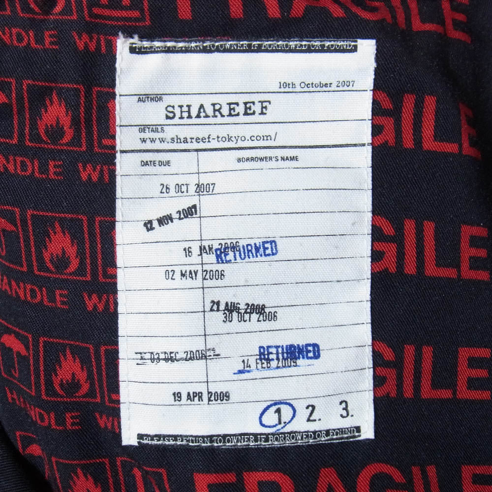 SHAREEF シャリーフ 19SS 19533002 FRAGILE ROGO HALF-ZIP S/S SHIRTS ハーフシップ ロゴ 総柄 半袖 シャツ ダークネイビー系 1【中古】