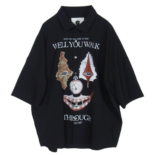 SHAREEF シャリーフ 23533702 CLOWN PT S/S SHIRTS クラウン ピエロ グラフィックプリント 半袖 シャツ ブラック系 1【中古】