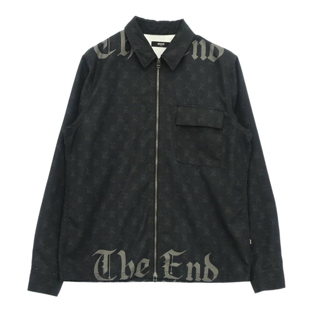 glamb グラム Monogram Black Letter Shirt モノグラム 総柄 フルジップ 長袖 シャツ ブラック系 L【中古】