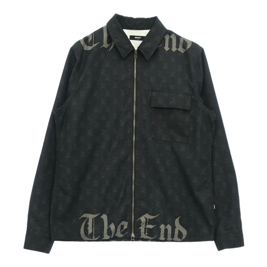 glamb グラム Monogram Black Letter Shirt モノグラム 総柄 フルジップ 長袖 シャツ ブラック系 L【中古】