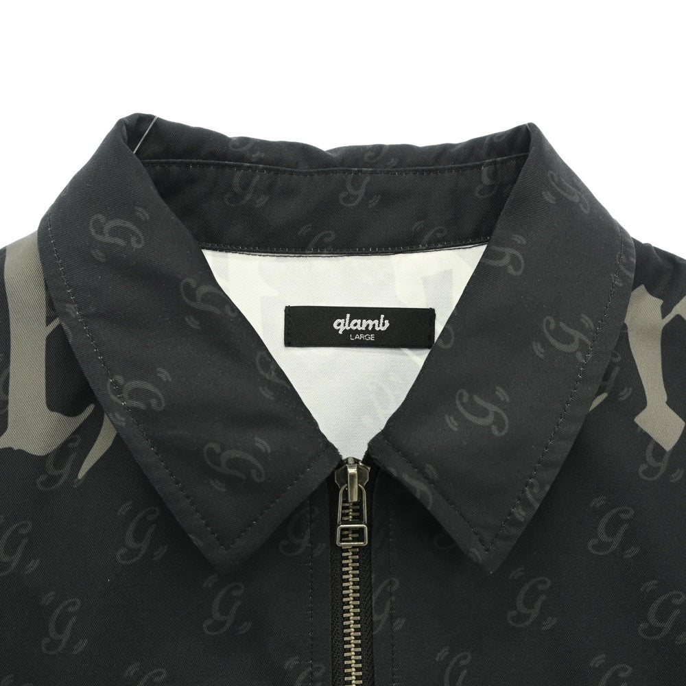 glamb グラム Monogram Black Letter Shirt モノグラム 総柄 フルジップ 長袖 シャツ ブラック系 L【中古】
