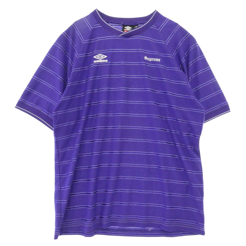 Supreme シュプリーム 25SS × Umbro Stripe Soccer Jersey アンブロ ストライプ サッカー ジャージ 半袖 ゲーム Tシャツ カットソー パープル系 US M【中古】