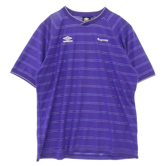 Supreme シュプリーム 25SS × Umbro Stripe Soccer Jersey アンブロ ストライプ サッカー ジャージ 半袖 ゲーム Tシャツ カットソー パープル系 US M【中古】