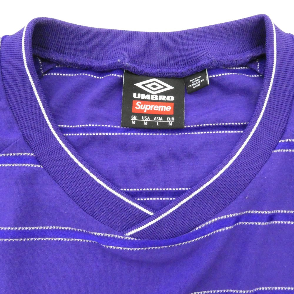 Supreme シュプリーム 25SS × Umbro Stripe Soccer Jersey アンブロ ストライプ サッカー ジャージ 半袖 ゲーム Tシャツ カットソー パープル系 US M【中古】