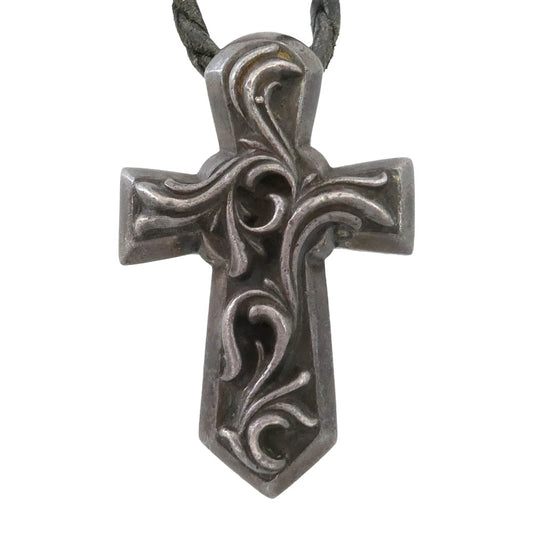 CHROME HEARTS クロムハーツ（原本無） VULCAN CROSS SM BC スモール バルカンクロス レザーブレイド レザーブレード ネックレス ブラック系 シルバー系【中古】