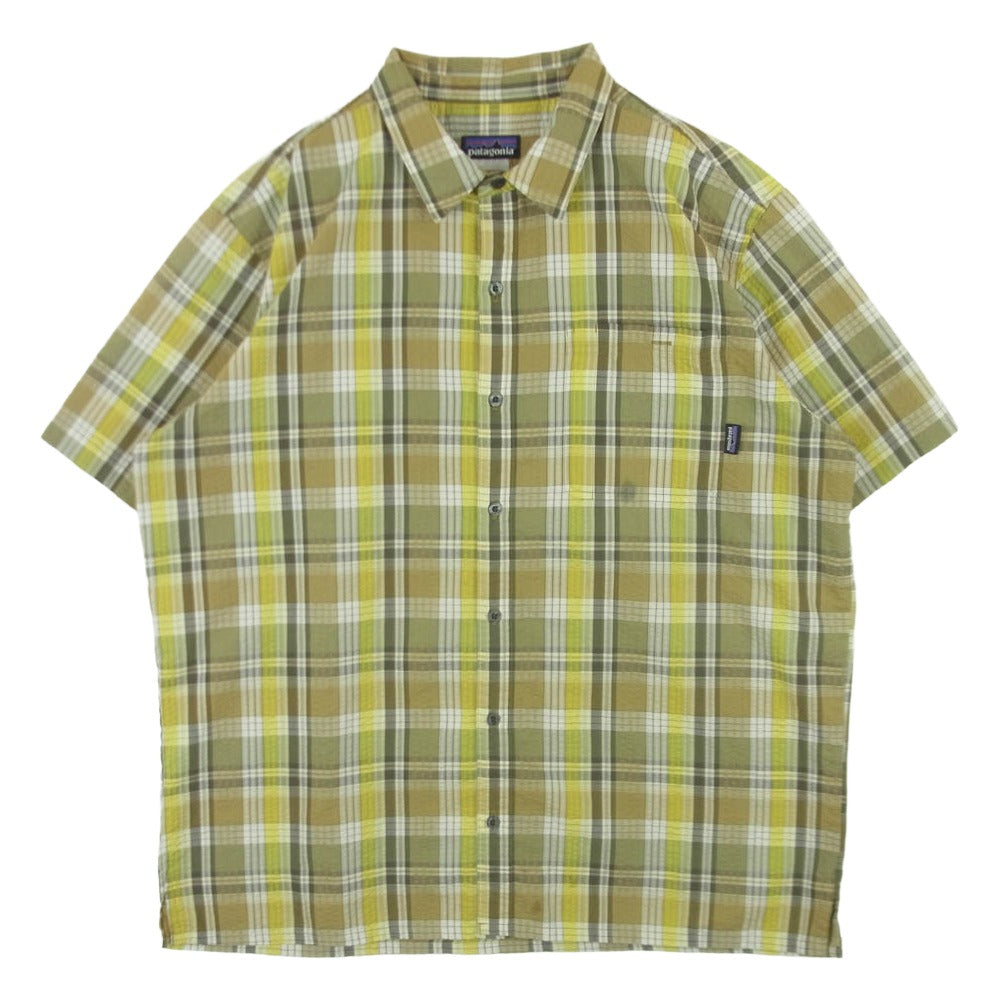 patagonia パタゴニア 53002 SP13 シアサッカー オーガニックコットン 半袖 チェック シャツ イエロー系 ベージュ系 XL【中古】