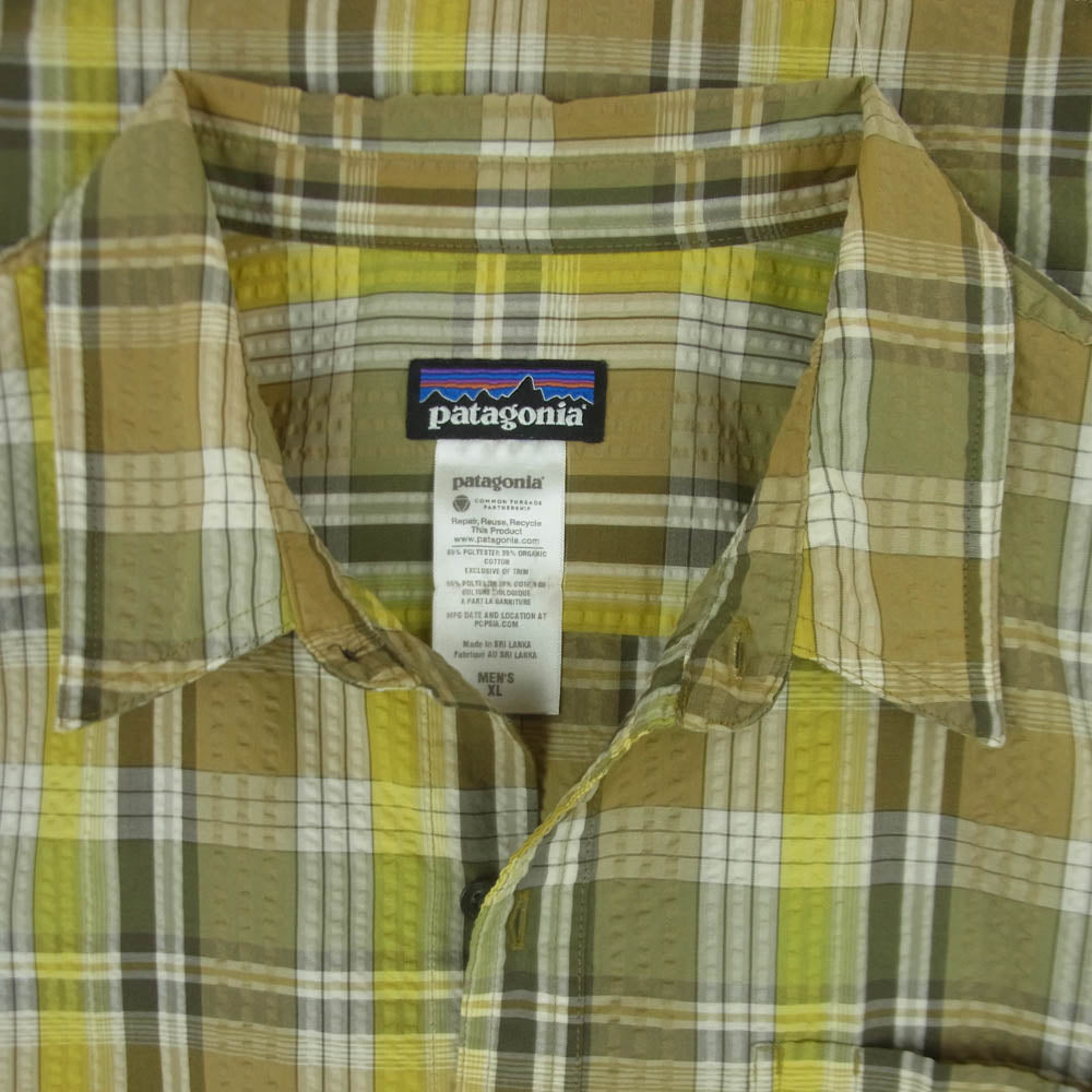patagonia パタゴニア 53002 SP13 シアサッカー オーガニックコットン 半袖 チェック シャツ イエロー系 ベージュ系 XL【中古】