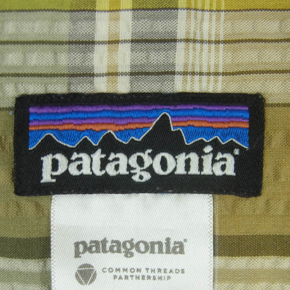 patagonia パタゴニア 53002 SP13 シアサッカー オーガニックコットン 半袖 チェック シャツ イエロー系 ベージュ系 XL【中古】