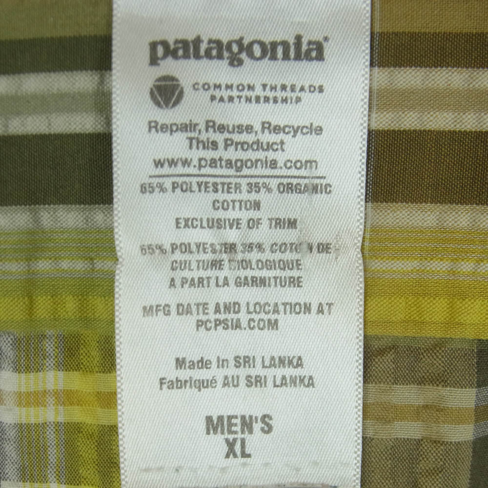 patagonia パタゴニア 53002 SP13 シアサッカー オーガニックコットン 半袖 チェック シャツ イエロー系 ベージュ系 XL【中古】
